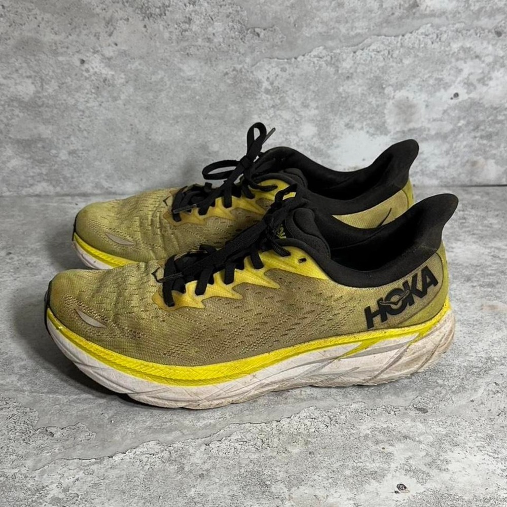 Hoka One One Clifton 8 Mens Running Shoes Yellow Black Athletic Sneaker Size 10D